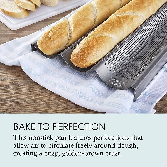 Chicago Metallic Perforated Baguette Pan - Professional Non-Stick French Bread Baking Tray for Homemade Artisan Loaves | Perfect for Home Bakers, Restaurants & Bakeries