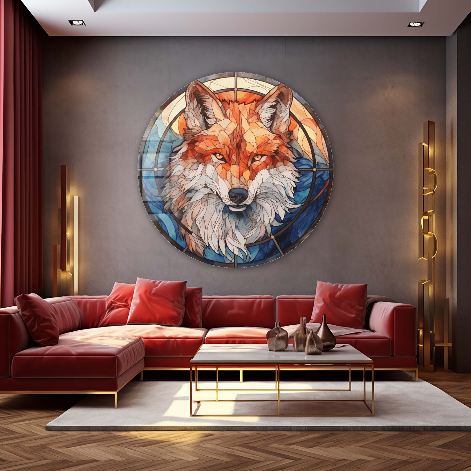 Stained Wolf Rounded Glass Wall Art - Handmade Modern Home Decor for Living Room, Bedroom & Office - Perfect for Gifts & Interior Design