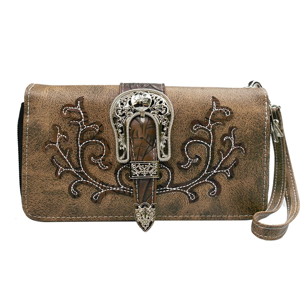 Western Style Handbag for Women - Sugar Skull Design Buckle Clutch Wristlet Wallet | Perfect for Cowgirl Outfits, Country Concerts & Western Themed Parties