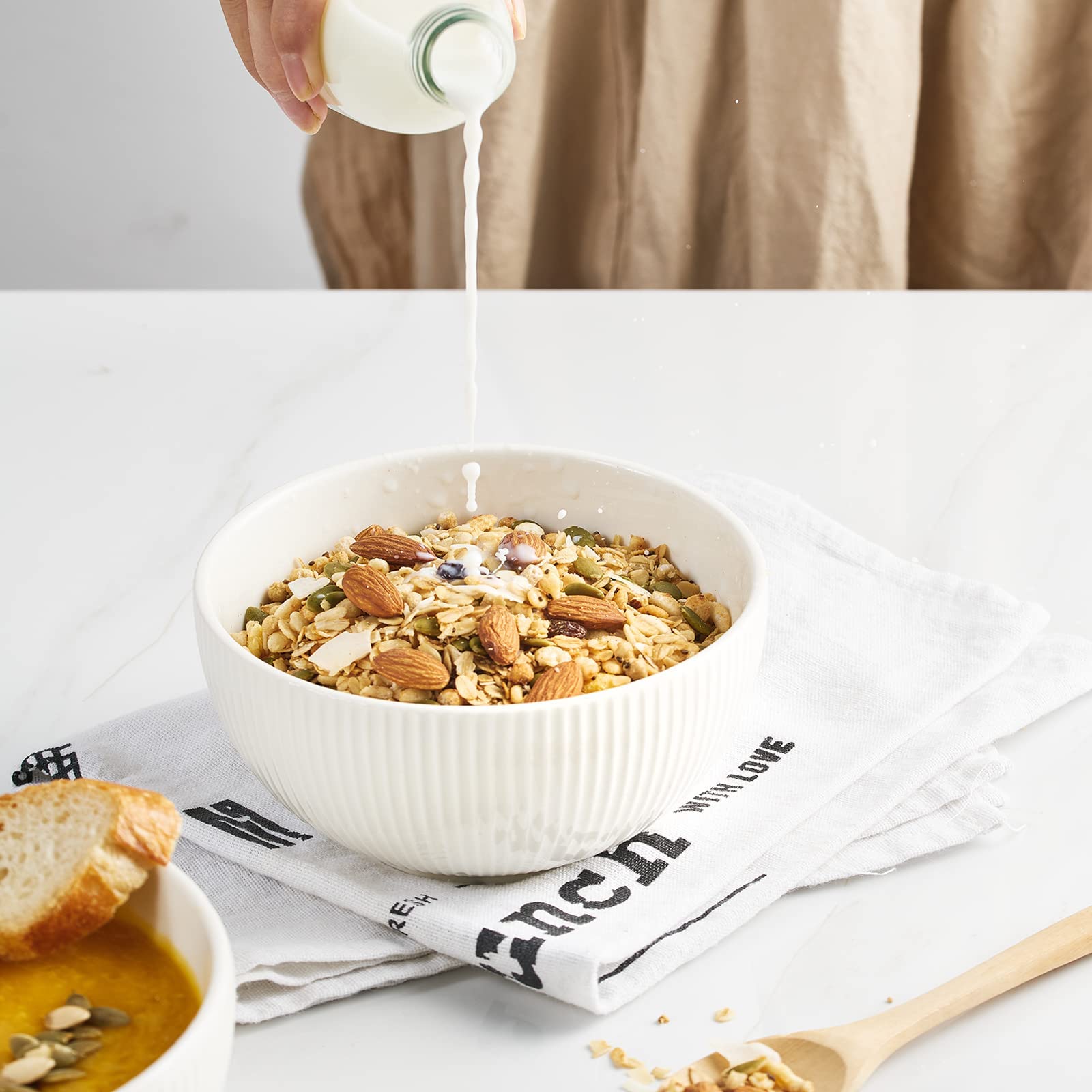 Getstar 4-Piece Ceramic Bowl Set - 6 inch 24oz Microwave Safe Porcelain Bowls for Soup, Cereal, Salad, Rice & Ramen - Perfect for Kitchen, Dining & Meal Prep (White)