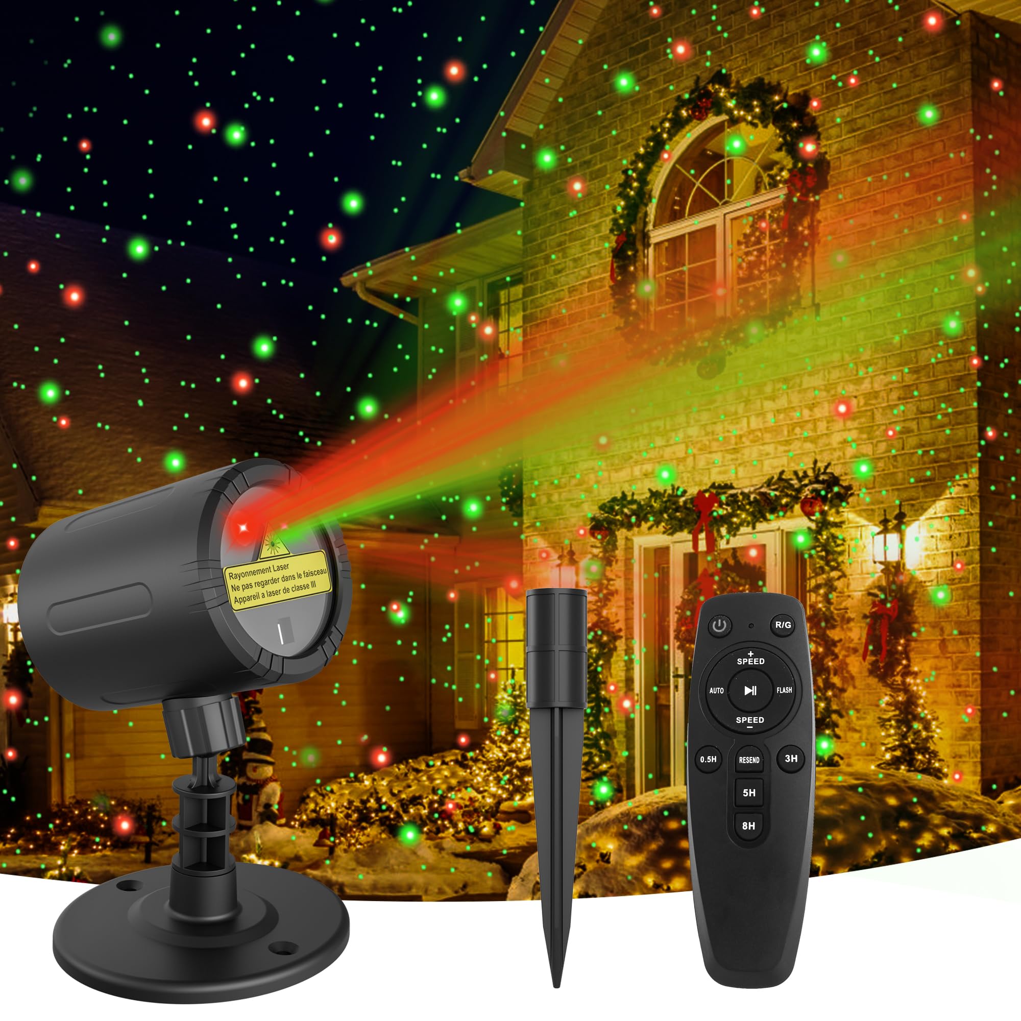 Christmas Projector Lights Outdoor - ZBPP Star Show LED Lights with Red and Green Colors, IP65 Waterproof, 3 Lighting Modes & RF Remote Control - Perfect for Xmas Yard Decorations, Holiday Parties, and Winter Landscape Lighting