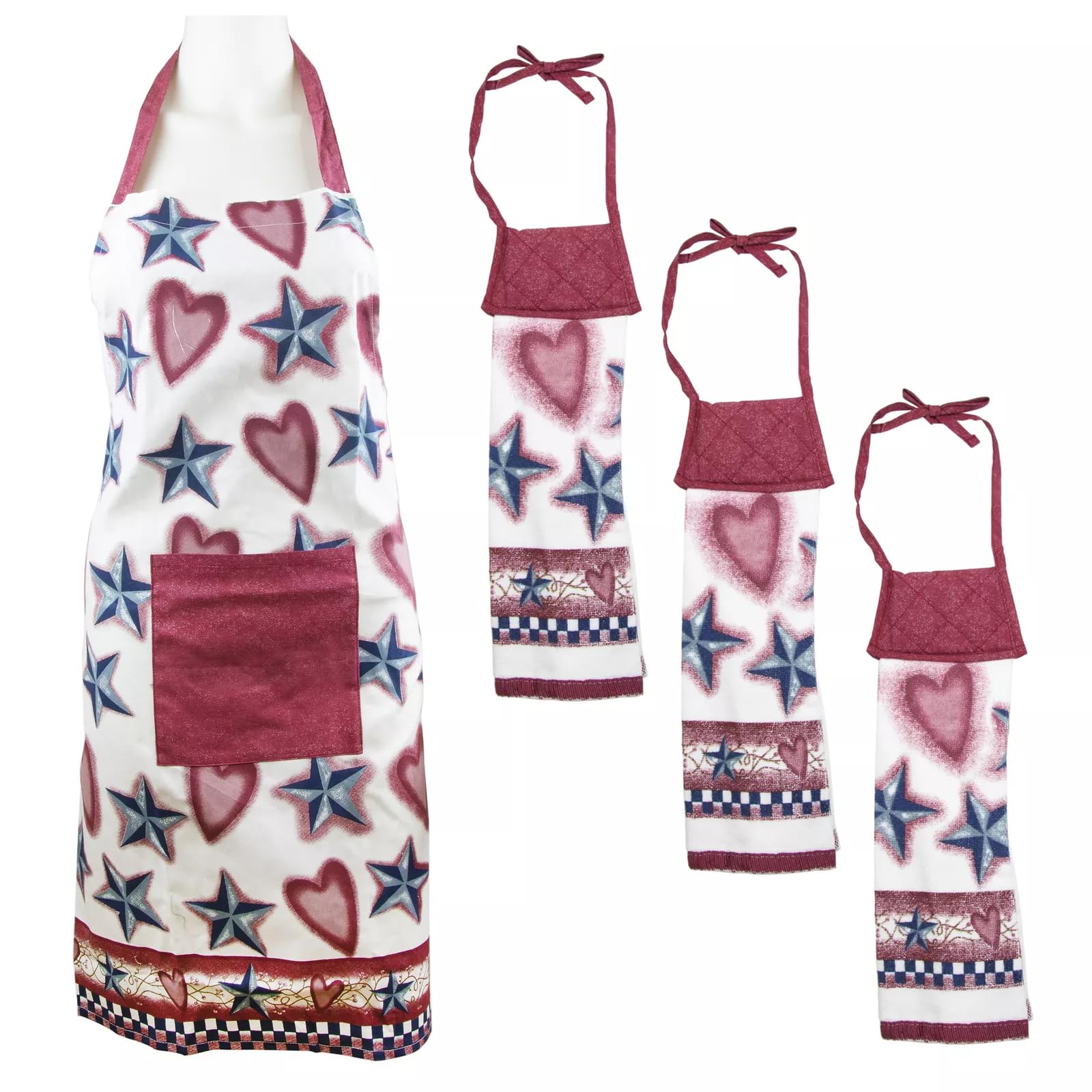 Americana Kitchen Apron & Towel Set - Red White Blue for Cooking & Decor