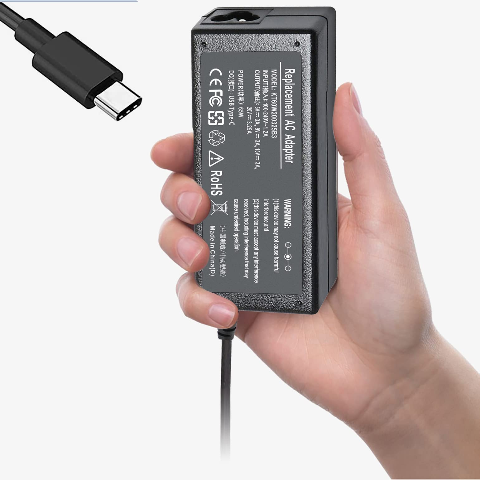 65W USB C Laptop Charger - Fast Charging AC Adapter for HP Spectre X360, Lenovo ThinkPad, Chromebook & Smartphones - Universal Type C Charger for Home, Office & Travel