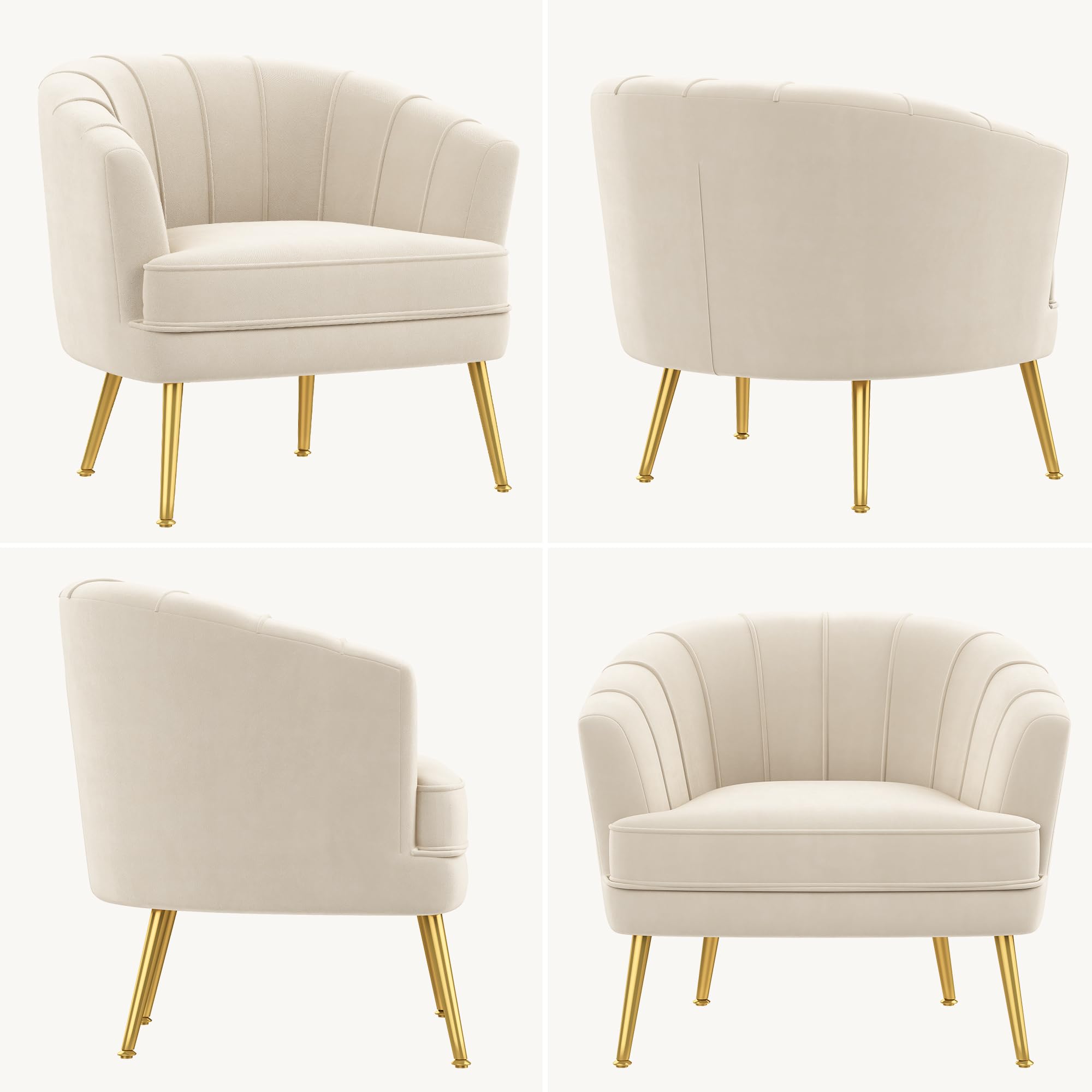 Velvet Accent Chair - Upholstered Single Sofa Armchair with Metal Legs for Living Room, Bedroom & Office - Comfy Reading & Coffee Club Chair in Beige - Perfect for Relaxing, Entertaining & Home Decor