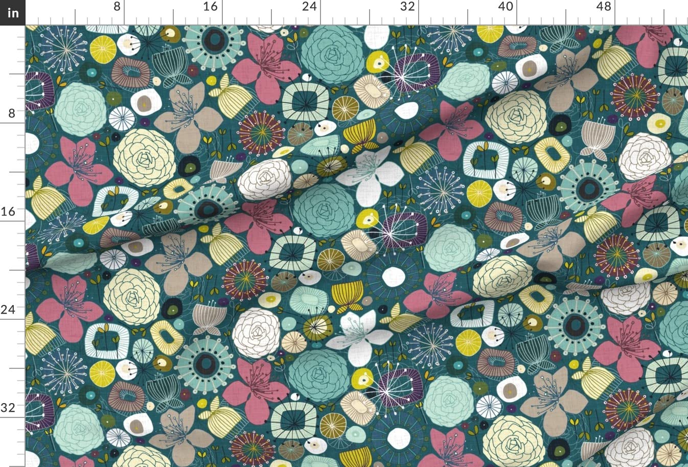 Blooms Peacock Floral Printed Minky Fabric by The Yard - Mid Century Modern Retro Spring Design for Sewing Baby Blankets, Quilt Backing & Plush Toys - Soft DIY Craft Material for Nursery Decor & Home Projects