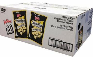 Smartfood White Cheddar Cheese Popcorn - Big Grab 36 Count (45g/1.6oz Each) | Imported from Canada | Perfect for Movie Nights, Office Snacks & Road Trips