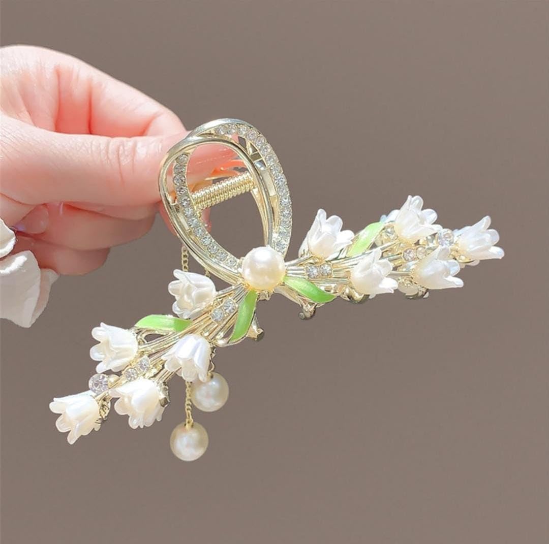 Korean Style Rose Petals Butterfly Tassel Hair Clips - Large Fashion Shark Hair Claws for Women & Girls | Gold Hair Accessories for Weddings, Parties & Daily Styling (Style 1)