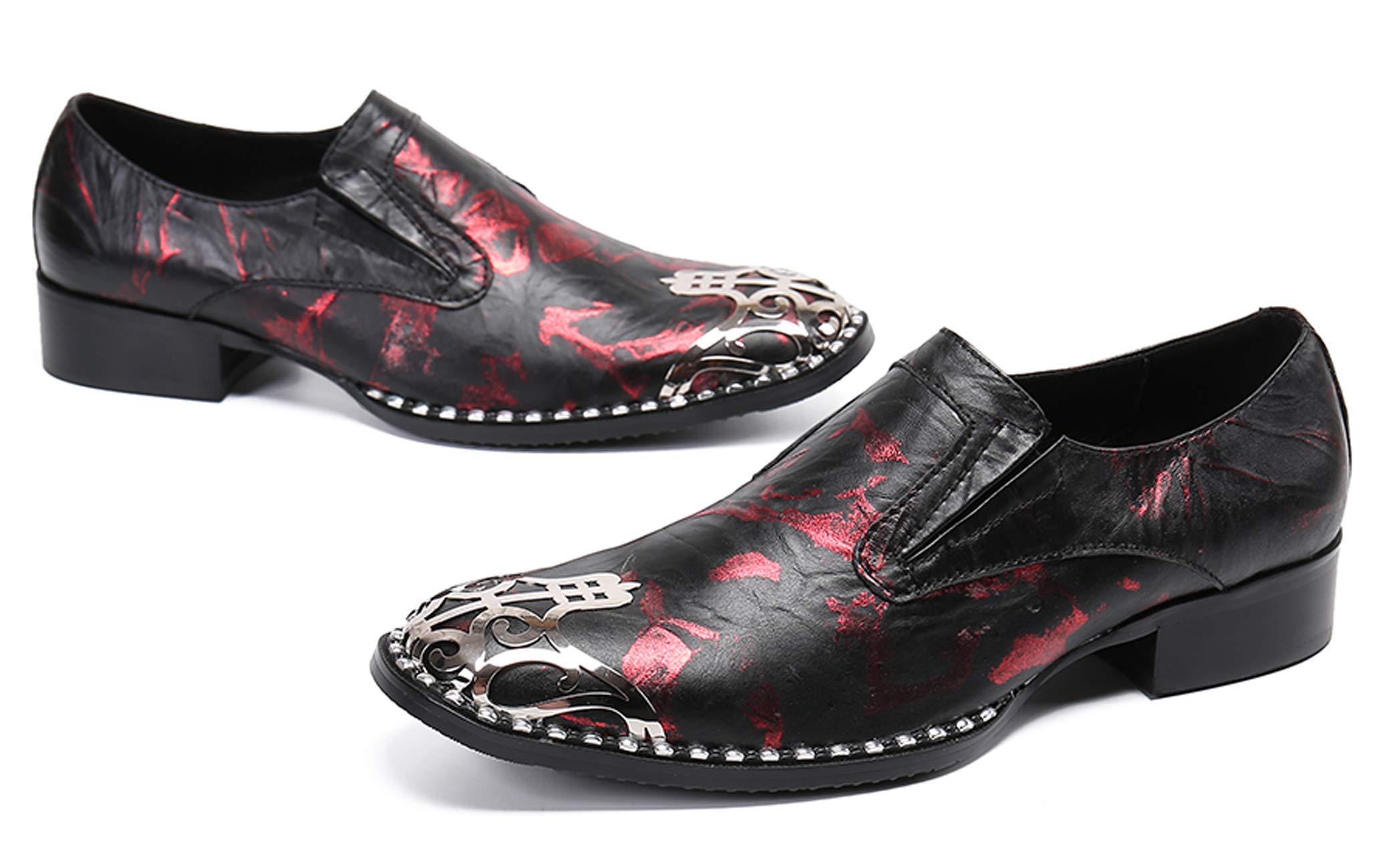 Santimon Men's Loafers - Round Toe Patent Leather Dress Shoes with Metal Tip for Western Style | Comfortable Slip-On Shoes for Business, Casual & Wedding Occasions