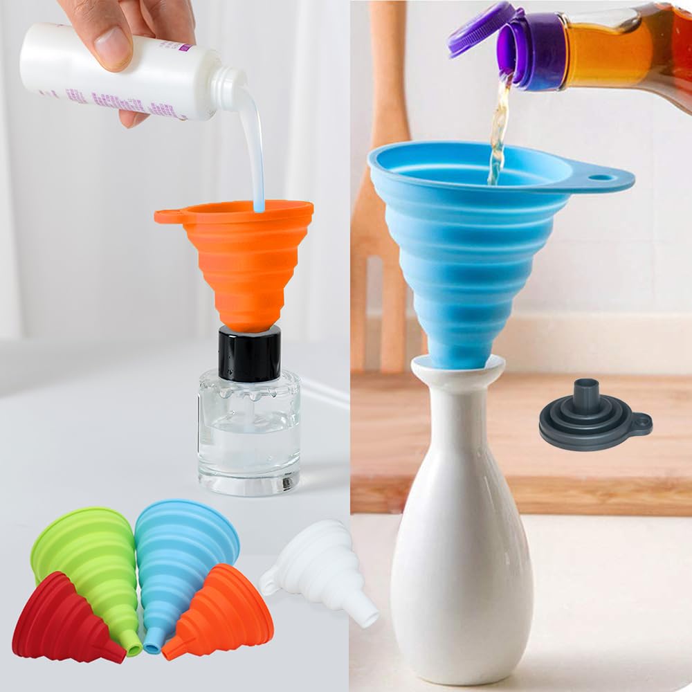 Premium Kitchen Funnel Set - 6 Pack Collapsible Silicone Funnels (Small & Large) | Food Grade, BPA-Free for Liquid Transfer, Bottle Filling & Cooking | Perfect for Home Kitchen, Camping & Baking Accessories
