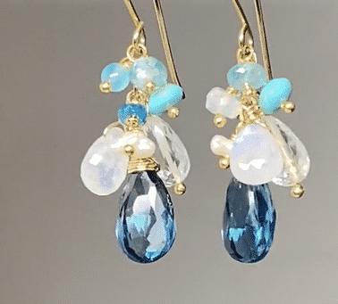 London Blue Topaz & Moonstone Crystal Quartz Dangle Earrings - 14K Gold Filled Elegant Drop Earrings for Women | Perfect for Weddings, Parties & Special Occasions