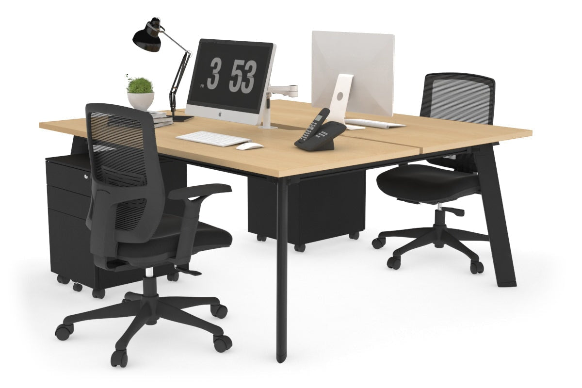 2 Person Workstation with Black Frame - 1200L x 800W Office Desk with Cable Management | Perfect for Home Office, Coworking Spaces & Small Business Teams