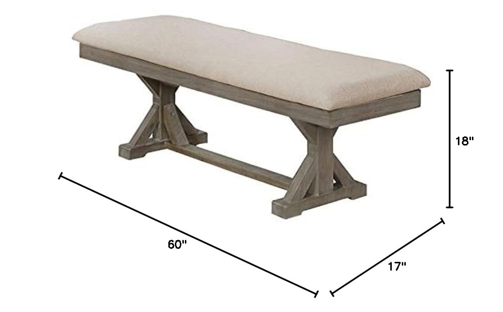 Premium Solid Wood Dining Bench - Single Seat, Beige Upholstery | Comfortable & Durable for Kitchen, Dining Room, Breakfast Nook & Entryway Seating