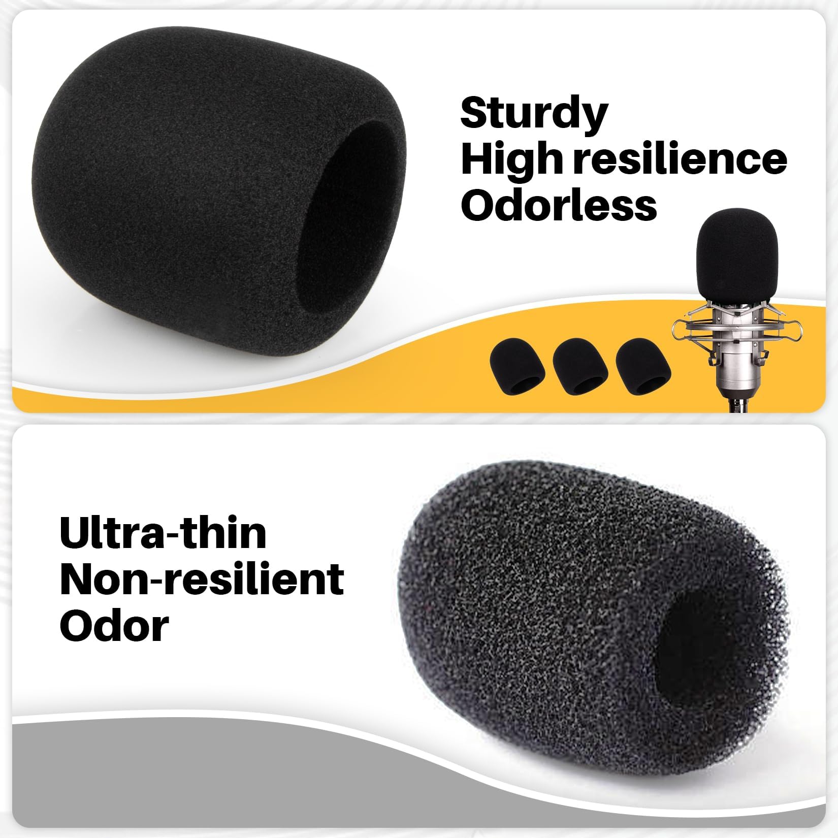 MAQIHAN Black Microphone Foam Windscreen Covers (4 Pack, 3.1x3.3 Inches) - Noise Reduction Mic Covers for Enhanced Audio Quality, Ideal for Singers, Podcasters & Streamers - Perfect Gift for Music Lovers & Content Creators
