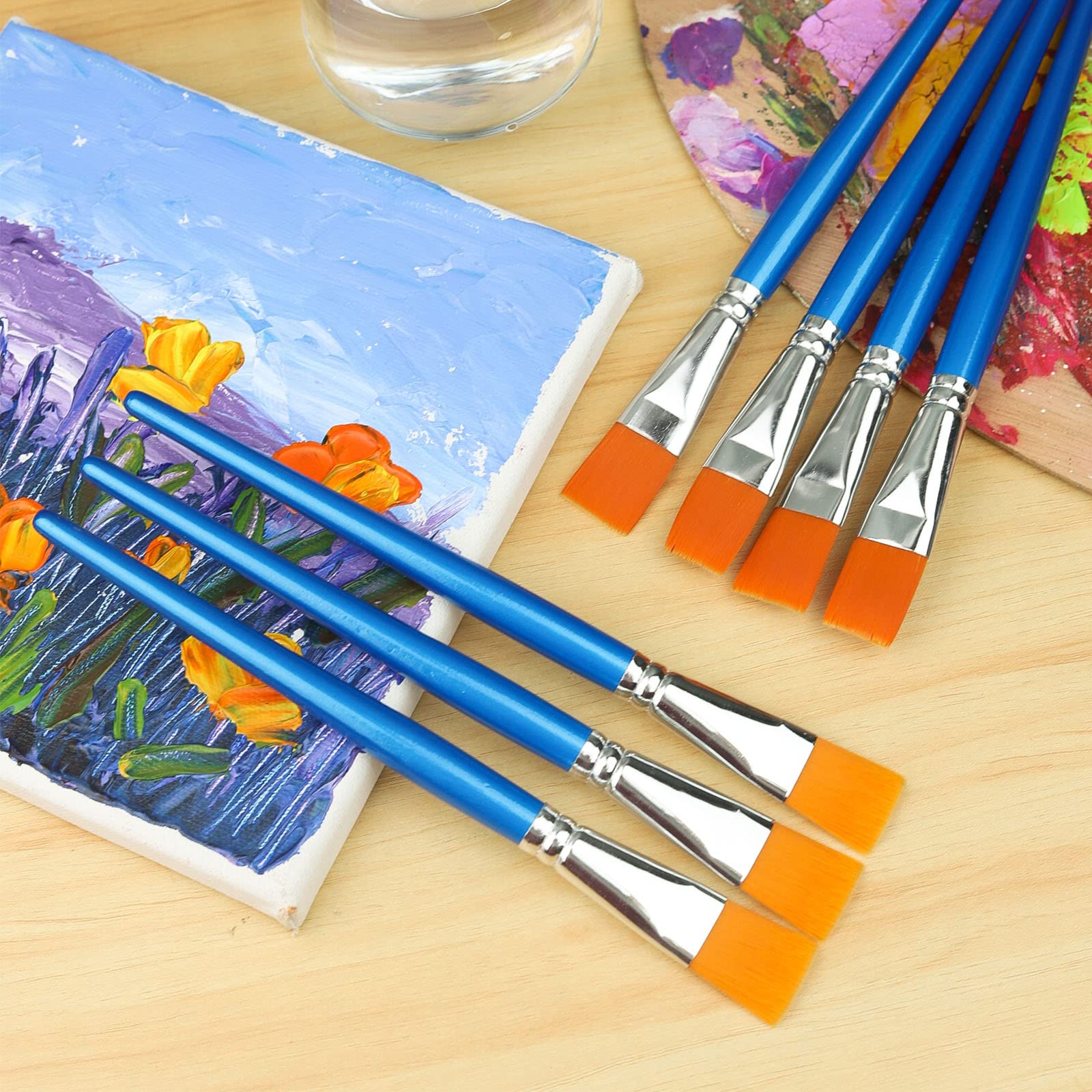 1 Inch Flat Paint Brushes for Acrylic, Oil & Watercolor Painting - 12 Pack Professional Synthetic Artist Brushes with Wooden Handle - Ideal for Canvas, Crafts, Face & Body Art - Perfect for Beginners & Professional Artists