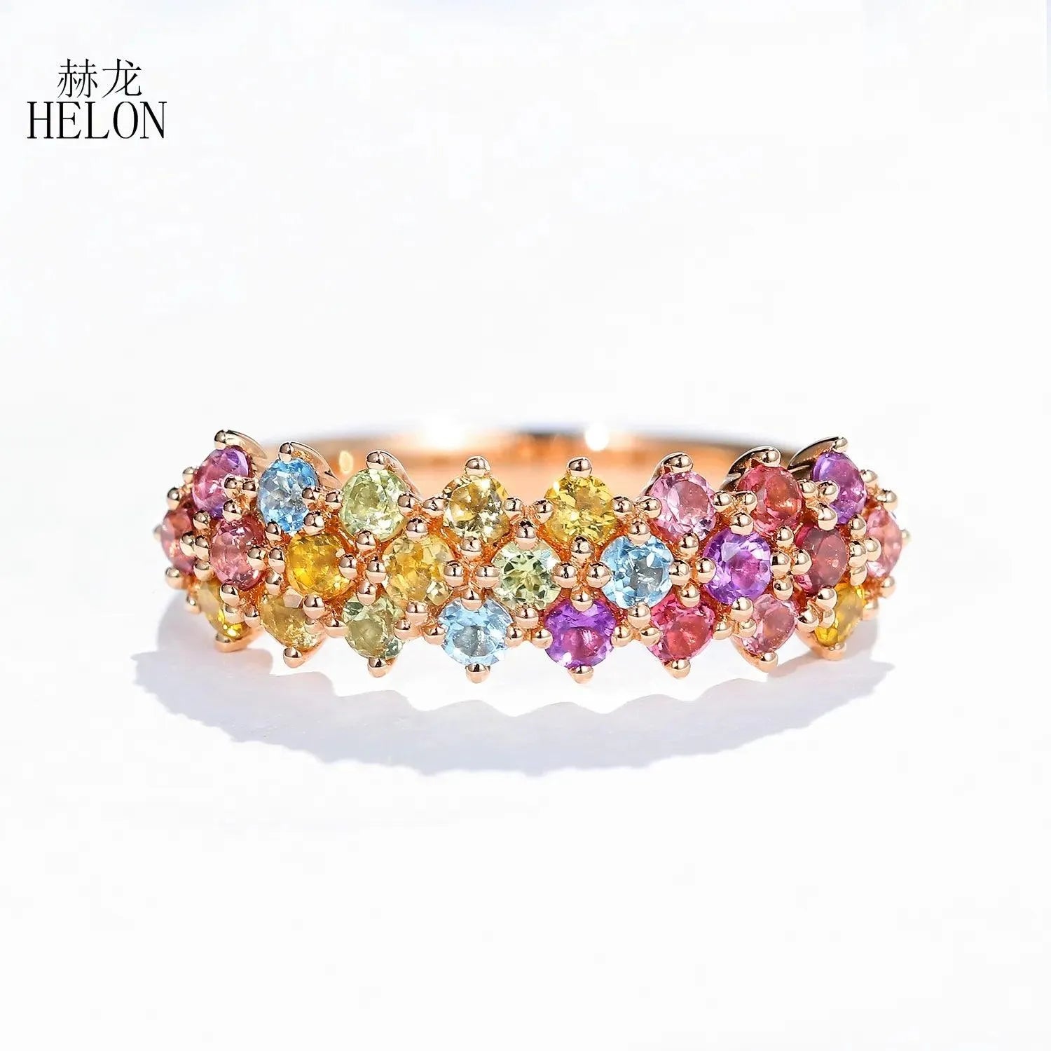 14K Rose Gold Genuine Natural Citrine Peridot Amethyst Blue Topaz Tourmaline Women's Wedding Ring - Certified Solid Gold Jewelry for Bridal, Engagement, Anniversary & Special Occasions