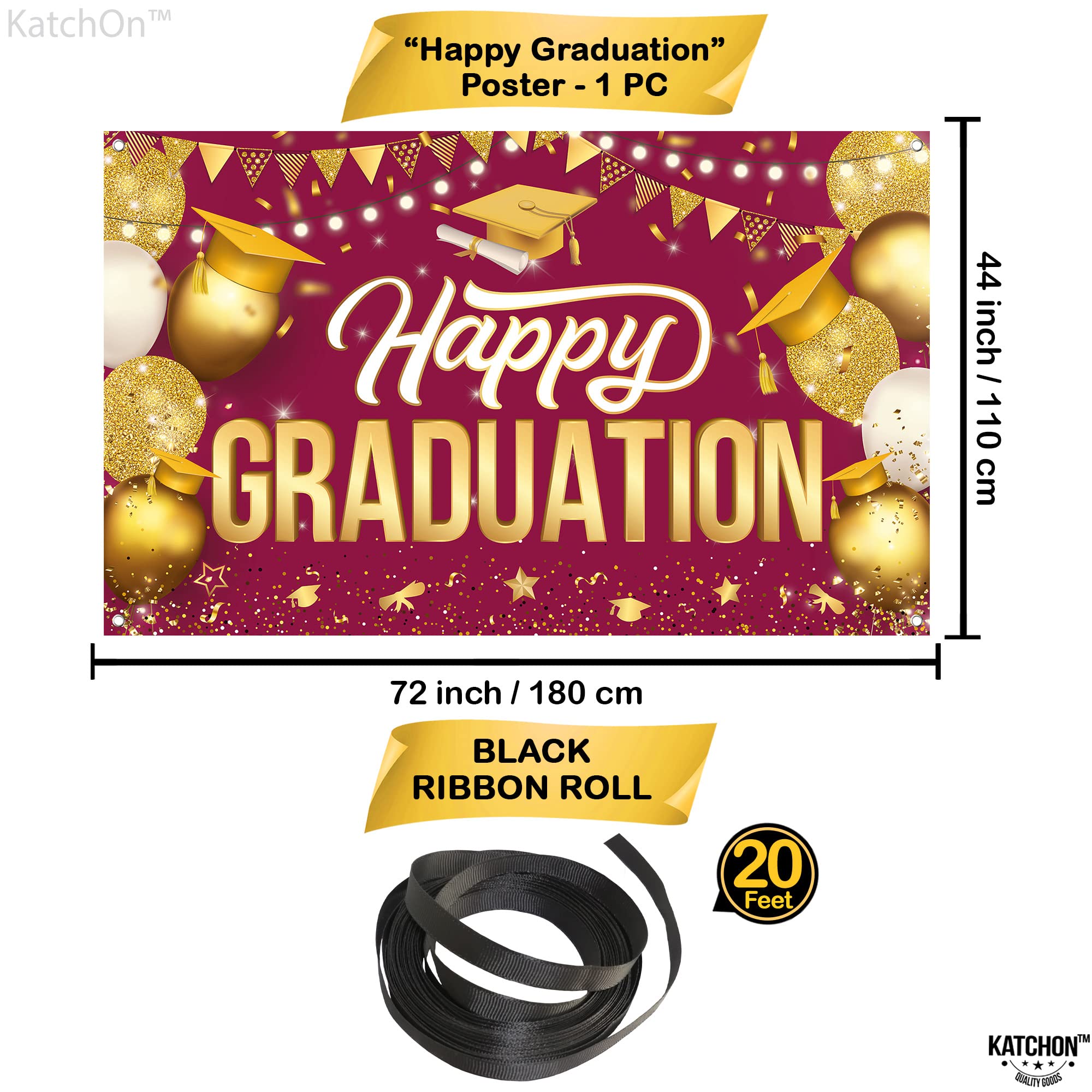 KatchOn Extra Large Happy Graduation Banner - 72x44 Inch Maroon & Gold Backdrop for Class of 2025 | 2025 Graduation Decorations, Party Supplies & Photo Booth Background | Perfect for High School, College Ceremonies & Graduation Parties