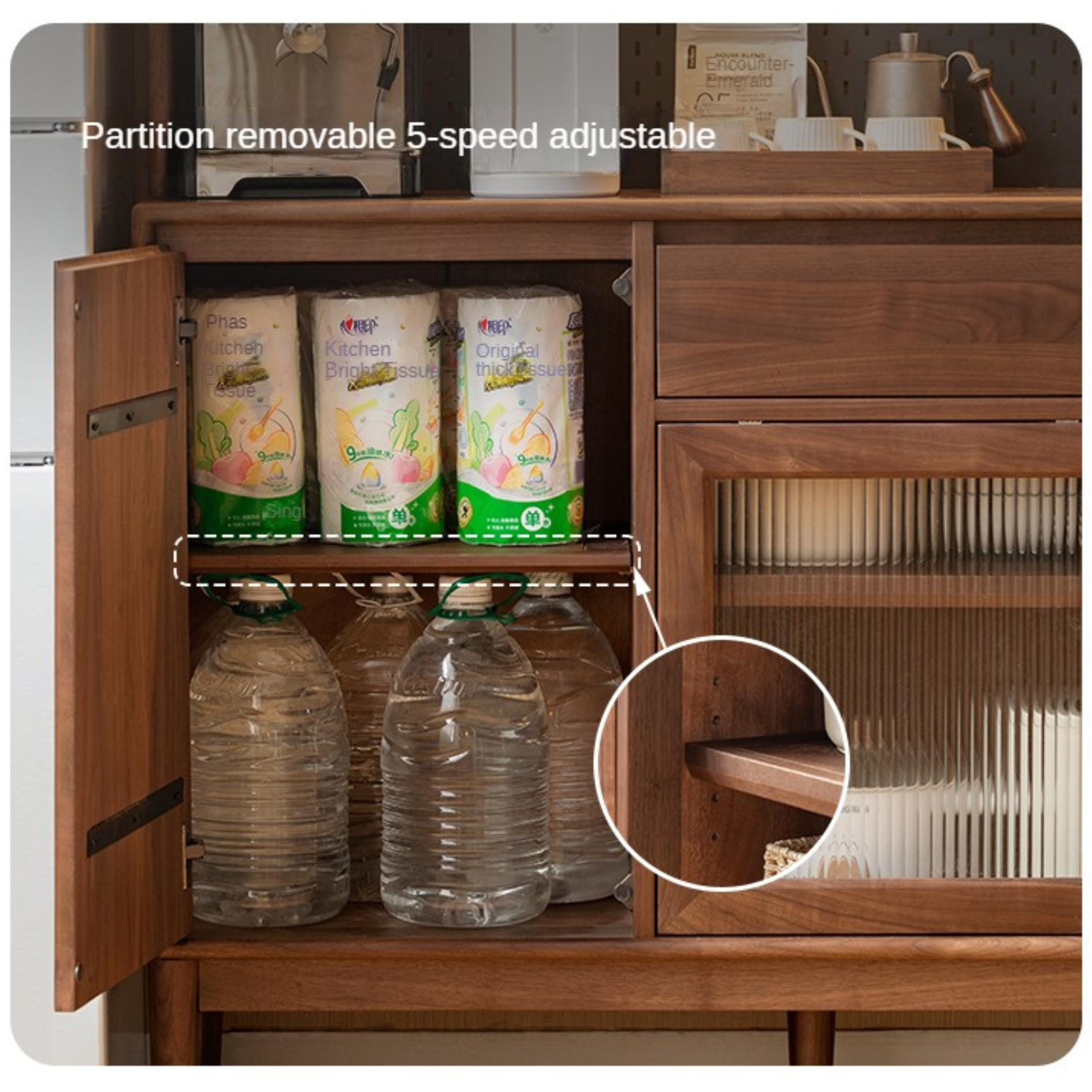 Black Walnut Solid Wood Modern Sideboard - Minimalist Buffet Cabinet for Dining Room, Living Room & Entryway Storage