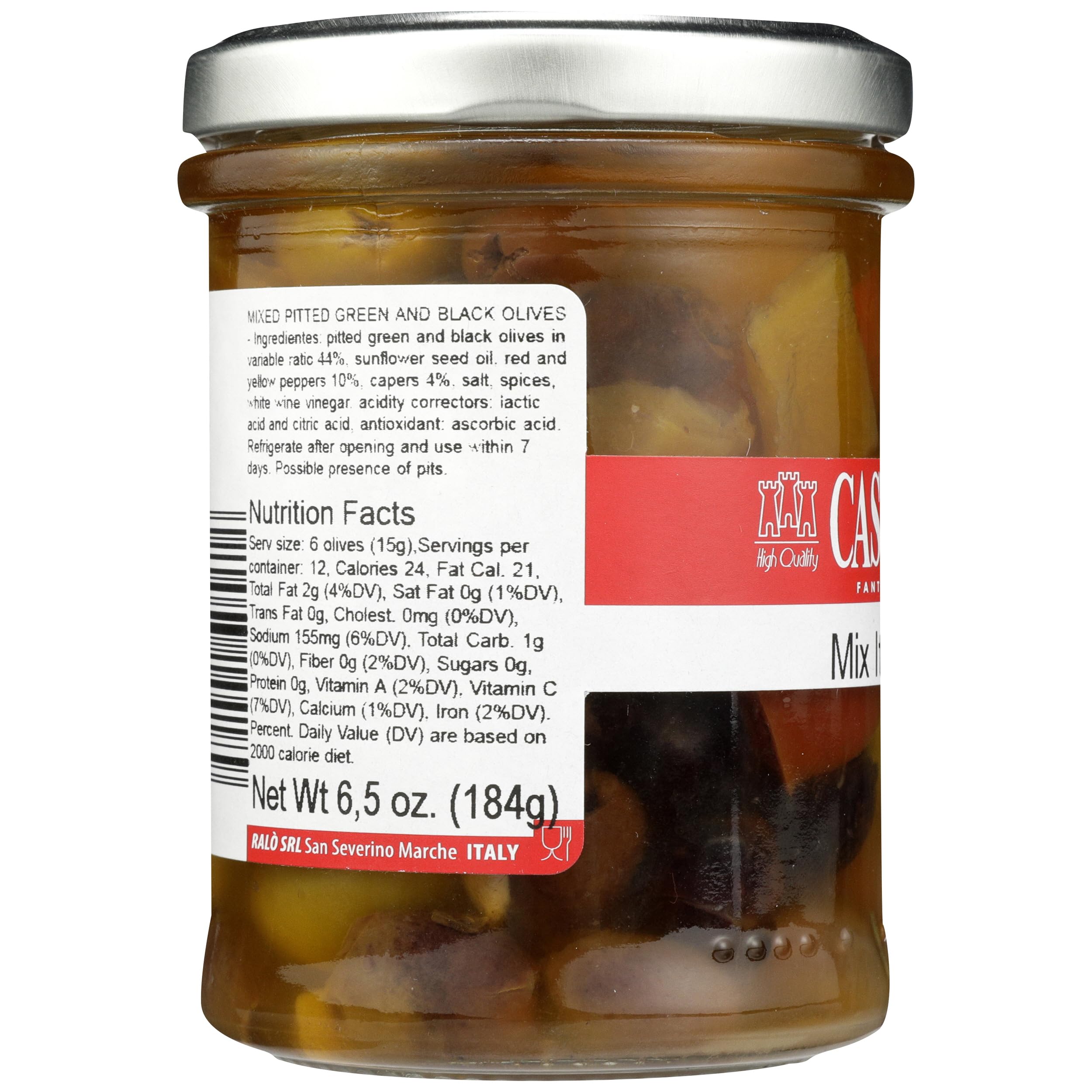 Castellino Mixed Italian Olives, 6.5 oz Jar | Premium Imported Mediterranean Olives | Perfect for Charcuterie Boards, Salads & Cocktail Garnishes