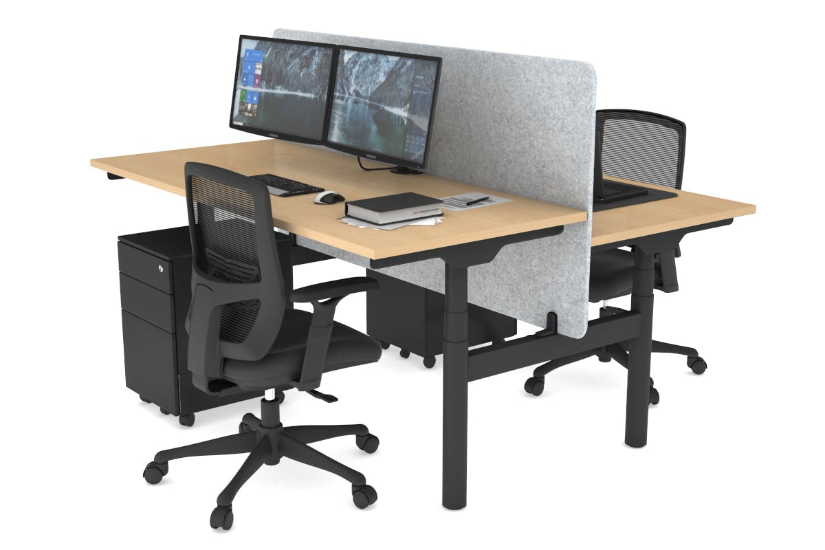 Flexi Premium Height Adjustable 2-Person H Bench Workstation - Black Frame [1200L x 700W] - Ergonomic Office & Home Workspace Solution for Collaborative Teams