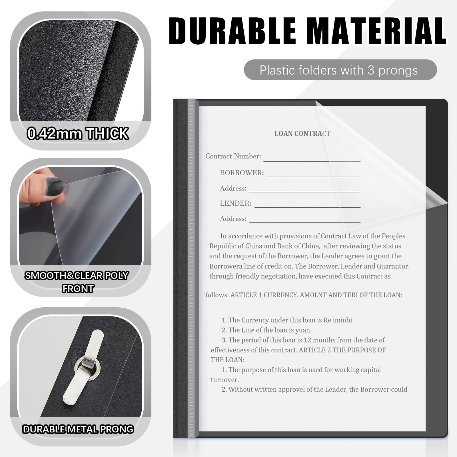 Teling 150-Pack Clear Plastic Report Covers with 3-Prong Fastener - Black Presentation Folders for Resume, Business Documents, School & Office Use - Perfect for Reports, Presentations, and Organization