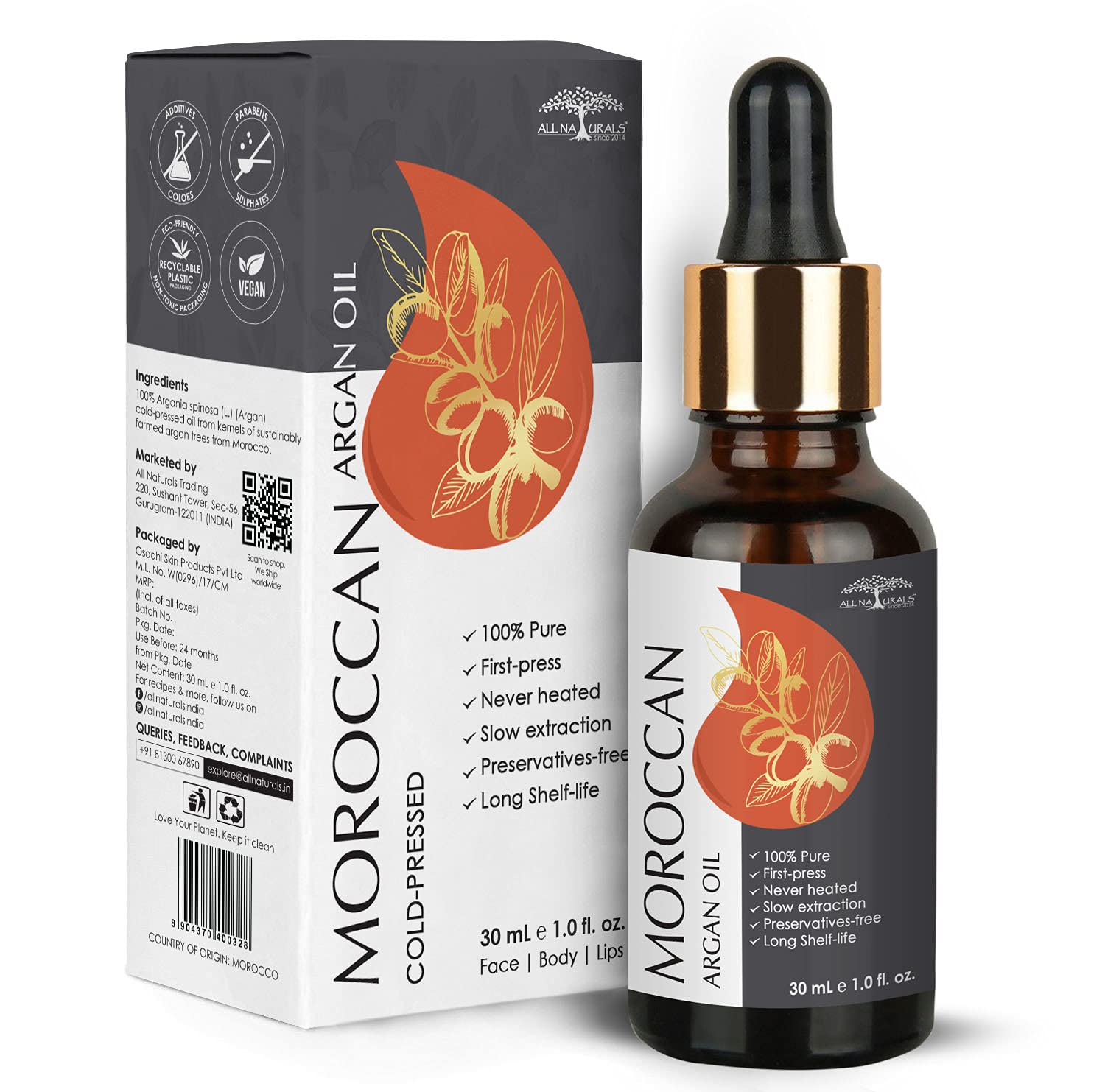 Pure Moroccan Cold Pressed Argan Oil 30mL X 3 Pack - 100% Natural Undiluted Carrier Oil for Hair Growth, Dry Scalp & Sensitive Skin Care | Face & Body Moisturizer, Hair Treatment & Massage Oil for Shine & Hydration