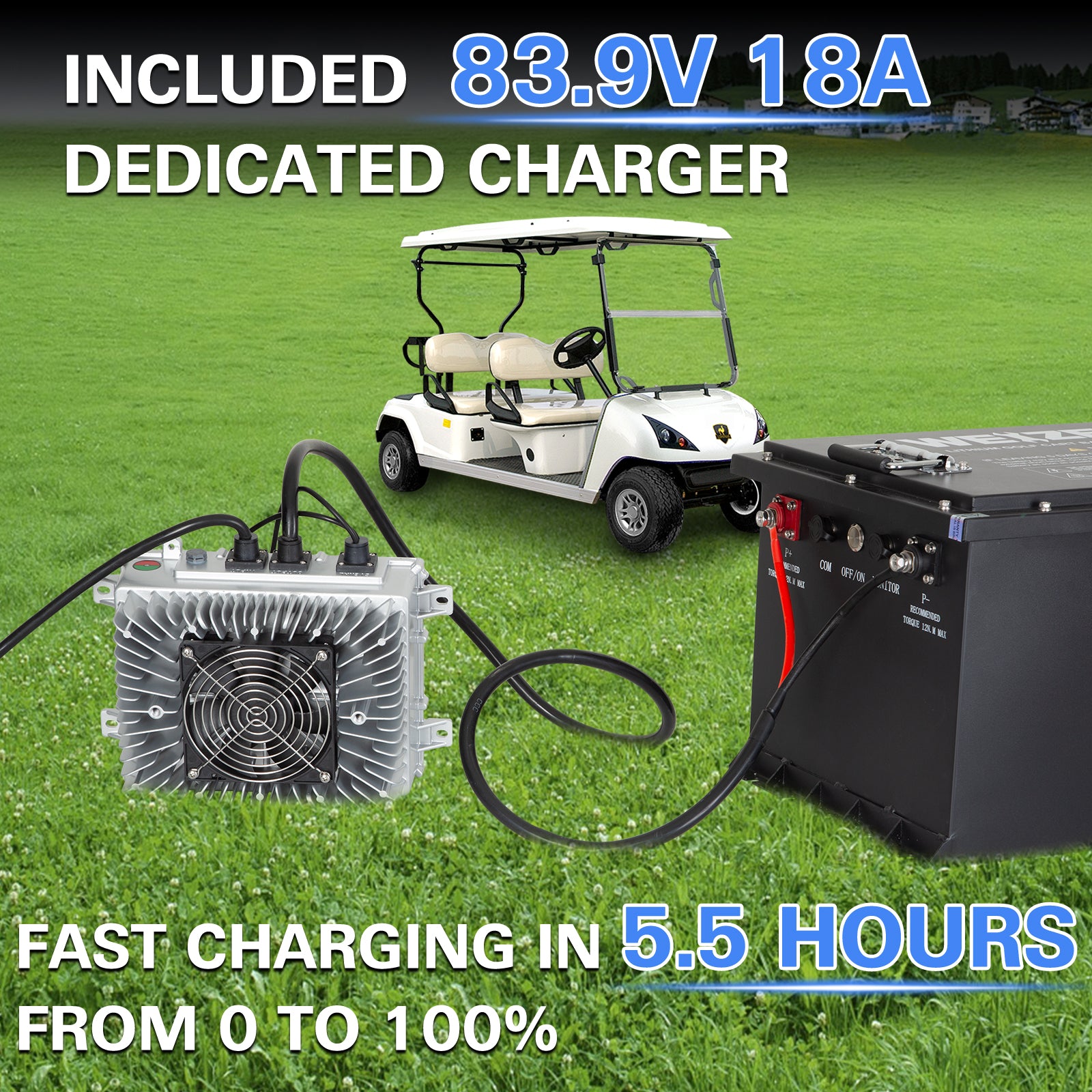 WEIZE 72V (73.6V) 105AH LiFePO4 Lithium Golf Cart Battery with Bluetooth - 7728Wh Deep Cycle Battery Kit for Electric Golf Carts, Scooters & Mobility Vehicles - Perfect for Long Rides & Outdoor Adventures