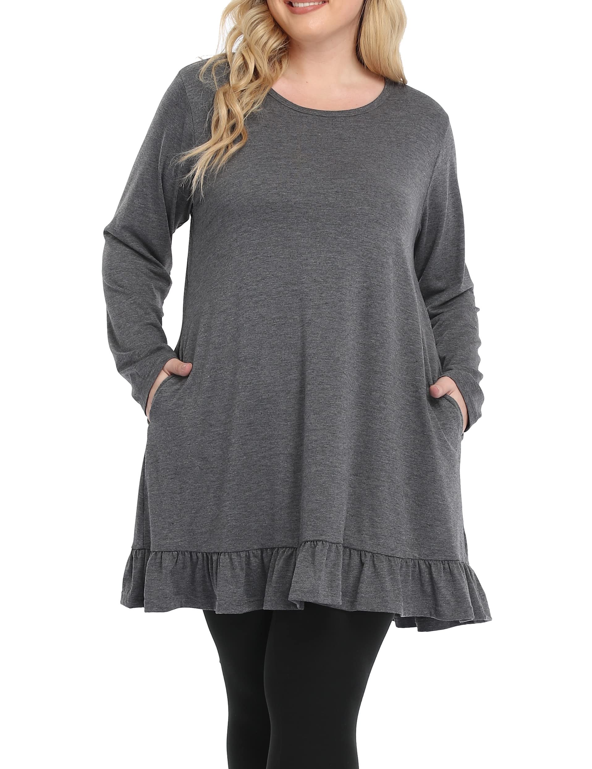 Long Plus Size Tunic Tops for Women - Flowy Ruffle Hem Blouse Shirts for Leggings | Casual Wear, Office Outfits & Everyday Comfort