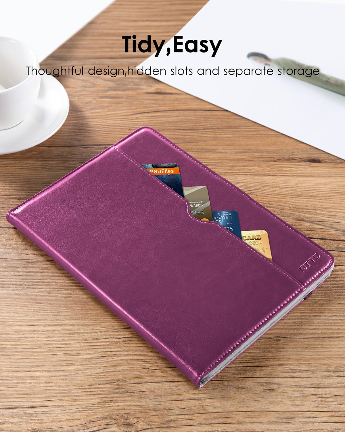 Premium Leather Folio Stand Case with Apple Pencil Holder for iPad 9.7 Inch 5th/6th Gen (2018/2017) & iPad Pro 9.7/Air 2/Air - Purple | Slim Protective Cover for Work, School & Travel