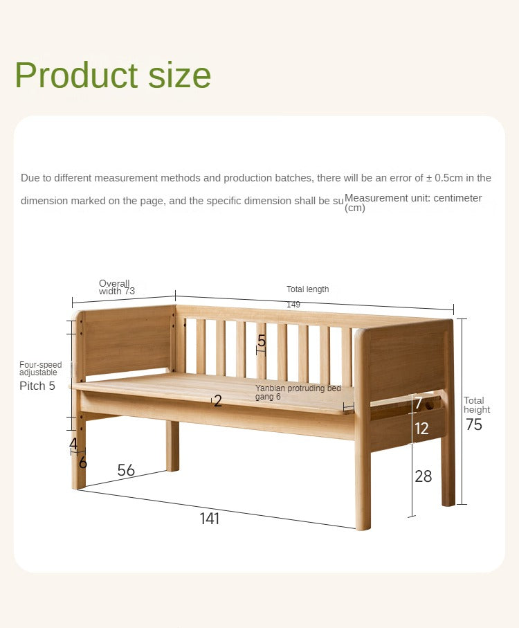 Solid Wood Poplar Kids Bed with Guardrail - Safe & Sturdy Toddler Bed for Nursery, Bedroom, or Playroom