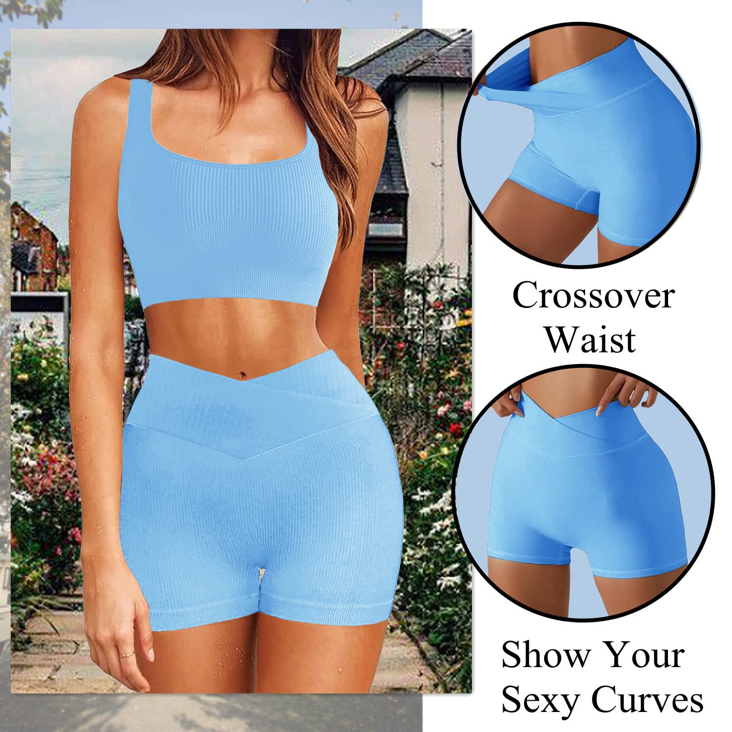 Niyokki Women's 2-Piece Workout Set - Sexy Summer Sports Bra & Crossover Shorts Matching Gym Outfit for Yoga, Running & Fitness Training