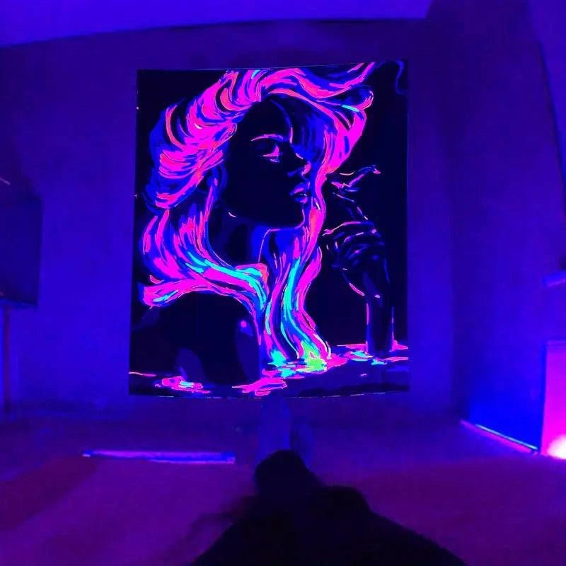 Women's Charm Official Glow Tapestry UV Art Wall Decor - Perfect for Bedroom, Living Room & Dorm Aesthetic Lighting