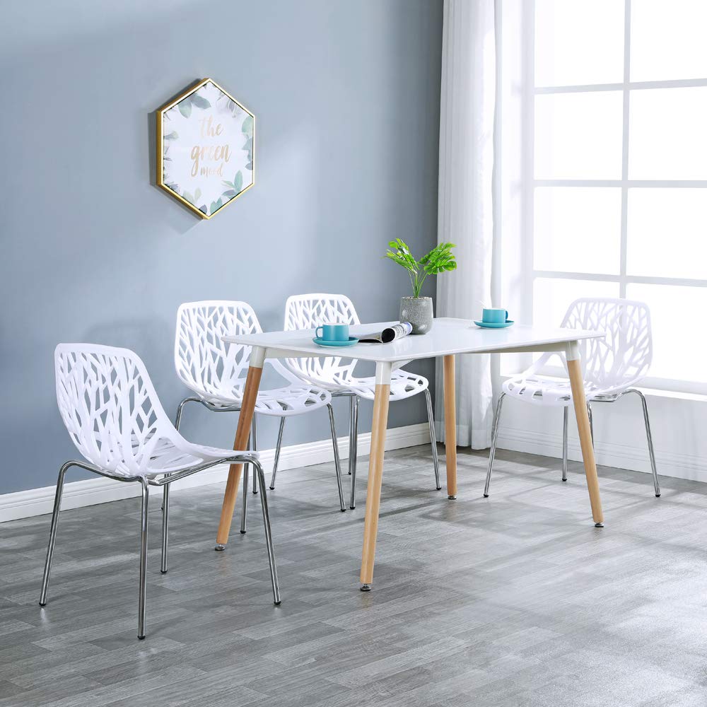 Modern Dining Chairs Set of 4 - Birds Nest Style Lounge Chairs with Sturdy Metal Legs in White for Kitchen, Dining Room, Bedroom & Living Room - Perfect for Home Decor, Entertaining Guests & Daily Comfort