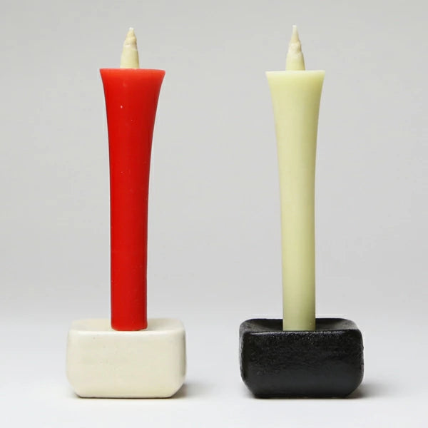 Premium Takazawa Japanese Candles Gift Set with Ceramic Holder - White & Red Wa Rousoku Traditional Candles for Home Decor, Meditation & Romantic Ambiance