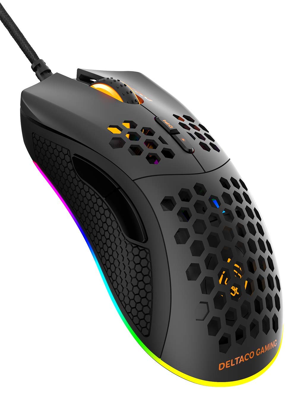 DELTACO Ultra-Light RGB Gaming Mouse - 7 Programmable Buttons, Customizable DPI (400-6400), 70g, 1000Hz Polling Rate - Compatible with Windows 7/8/10 - Perfect for FPS, MOBA & Esports Gaming - Black