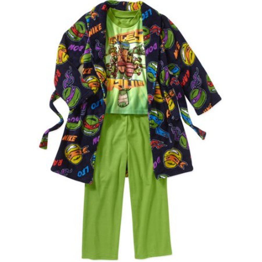 Teenage Mutant Ninja Turtles Boys' 3-Piece Bathrobe Pajama Set - Soft Cotton Sleepwear for Kids, TMNT Themed Robe & Pajamas - Perfect for Sleepovers, Birthday Gifts & Cosplay