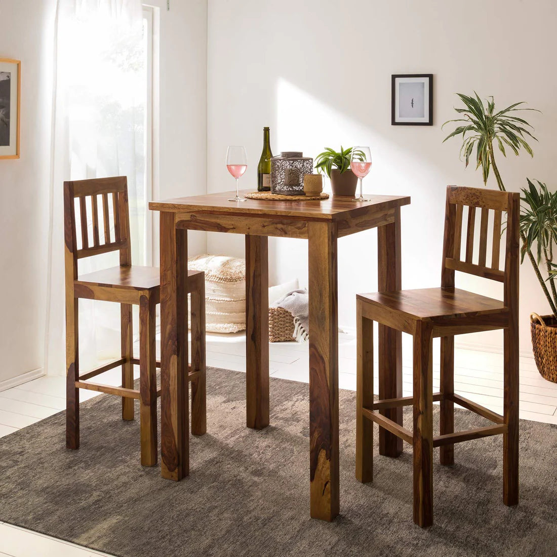 Gfine Solid Sheesham Wood Bar Table 32x32x40 Inches - Perfect for Home Bars, Kitchen Islands & Outdoor Entertaining
