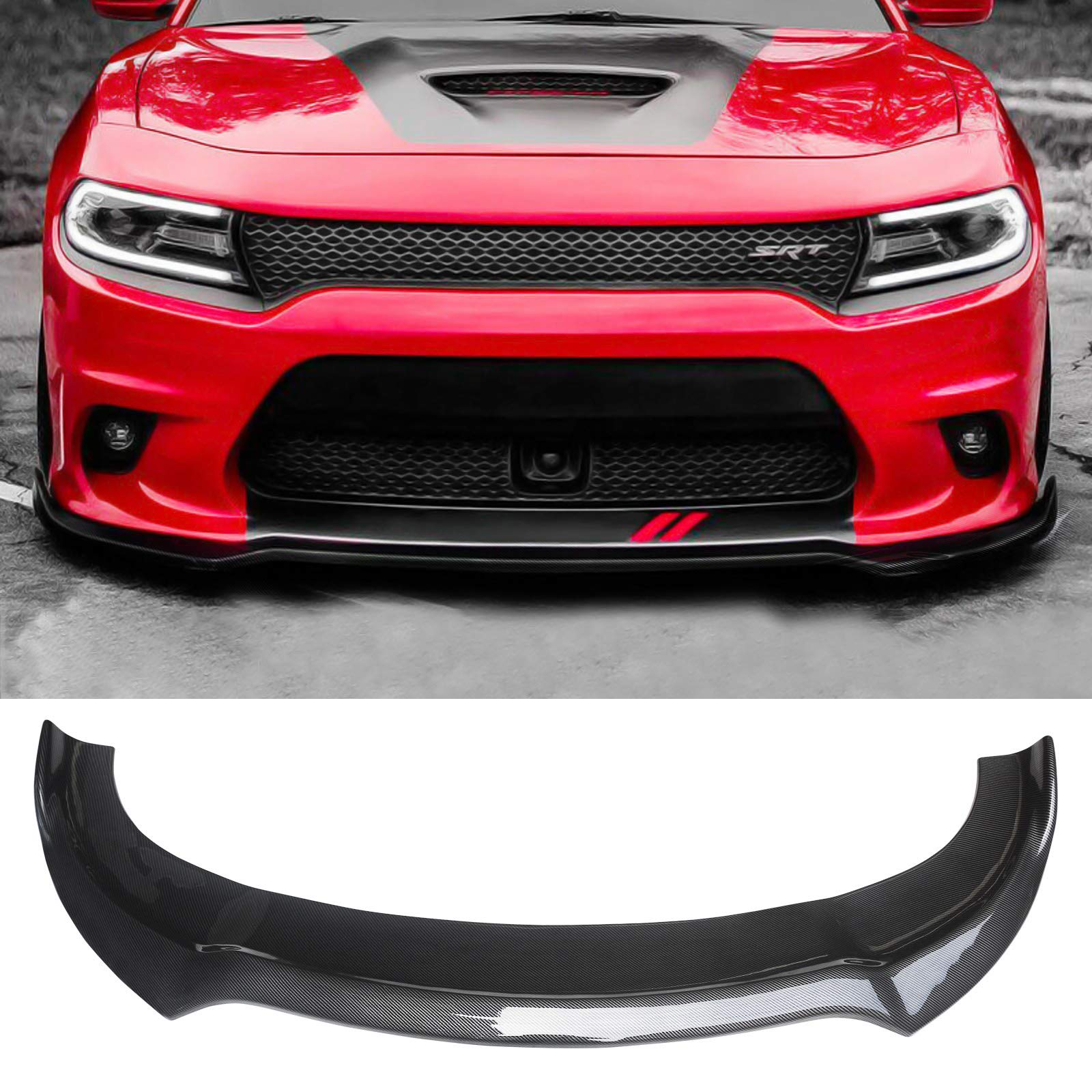 NINTE V3 Style Carbon Fiber Coating ABS Front Bumper Lip for 2015-2023 Dodge Charger SRT Scat Pack Widebody - Aggressive Styling & Enhanced Aerodynamics for Street Racing & Car Shows