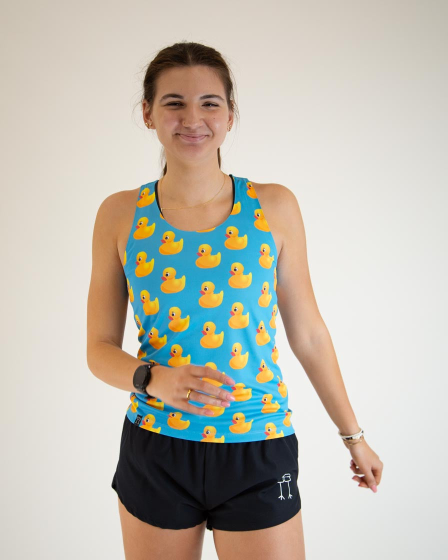 Women's High-Performance Rubber Ducky Singlet - Breathable Workout Top for Gym, Running & Yoga | Cute Duck Print Athletic Shirt