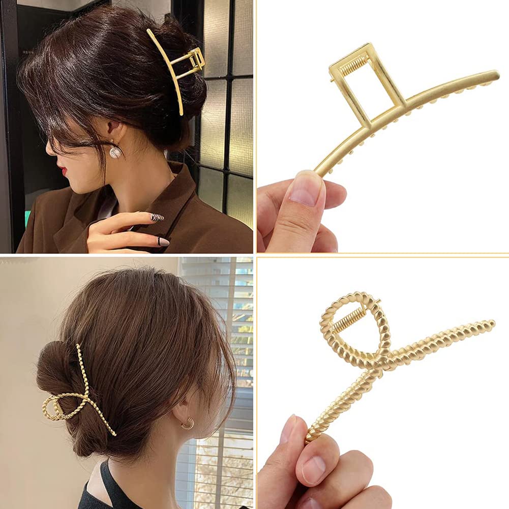 Magik 5-10 Pack Jumbo Metal Hair Claw Clips for Thick Hair - Strong Hold Non-Slip Hair Clips (10 Pack, Gold) | Perfect for Women's Updos, Ponytails & Everyday Hairstyles