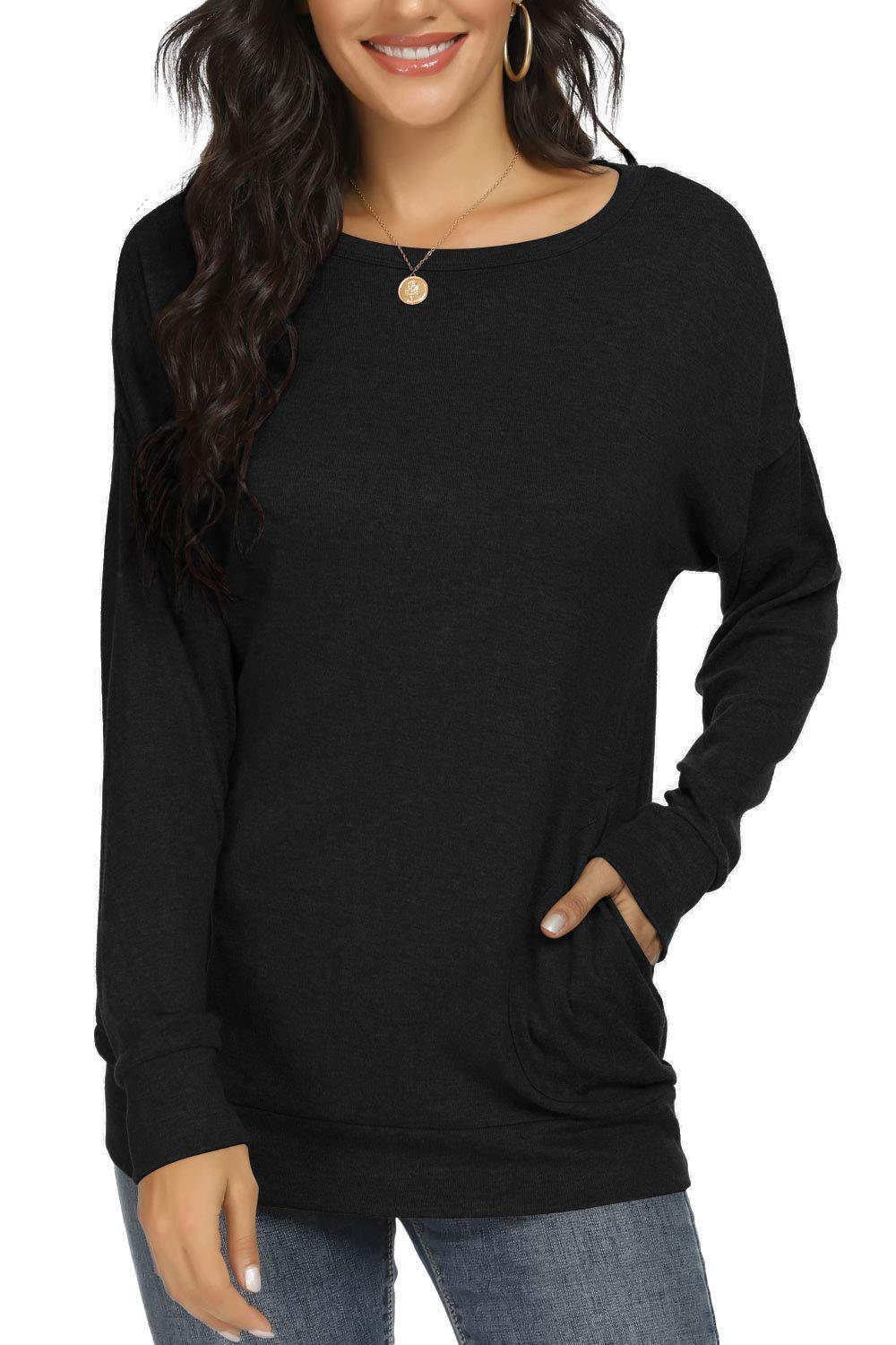 Women's Long Sleeve Casual Tunic Blouse with Pockets - Stylish Dressy Top for Work, Office & Everyday Wear