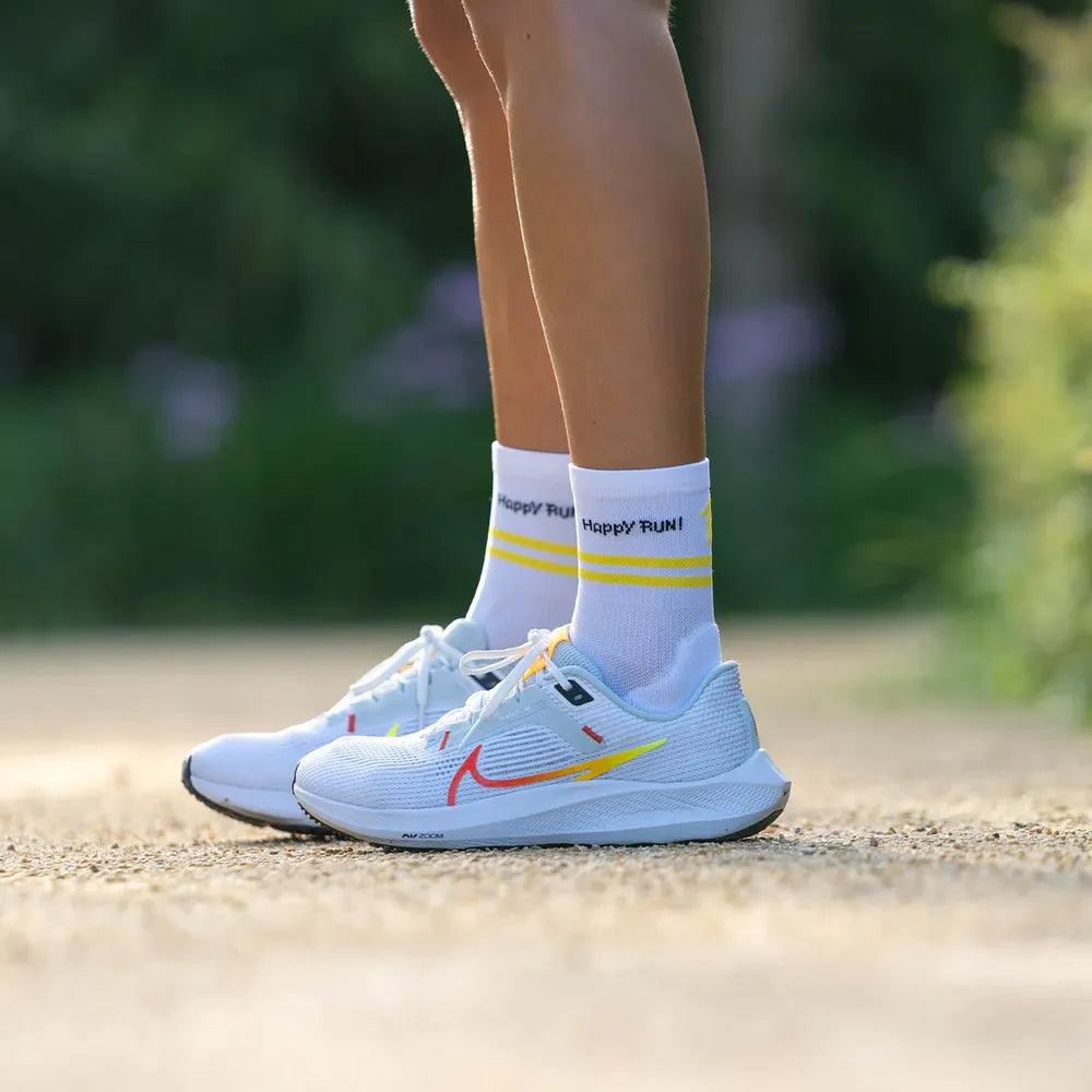 Happy Run Athletic Socks for Men & Women - Breathable Cushioned Running Socks (White) - Perfect for Jogging, Gym Workouts & Sports Activities