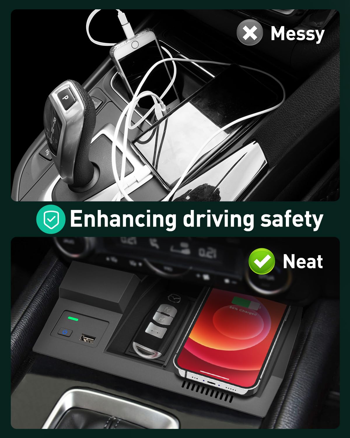 Wireless Charger for Mazda CX-5 2017-2025 | OEM Car Accessories with Fast USB Charging Port | Qi-Compatible Phone Charging Pad | Perfect for Daily Commute & Road Trips
