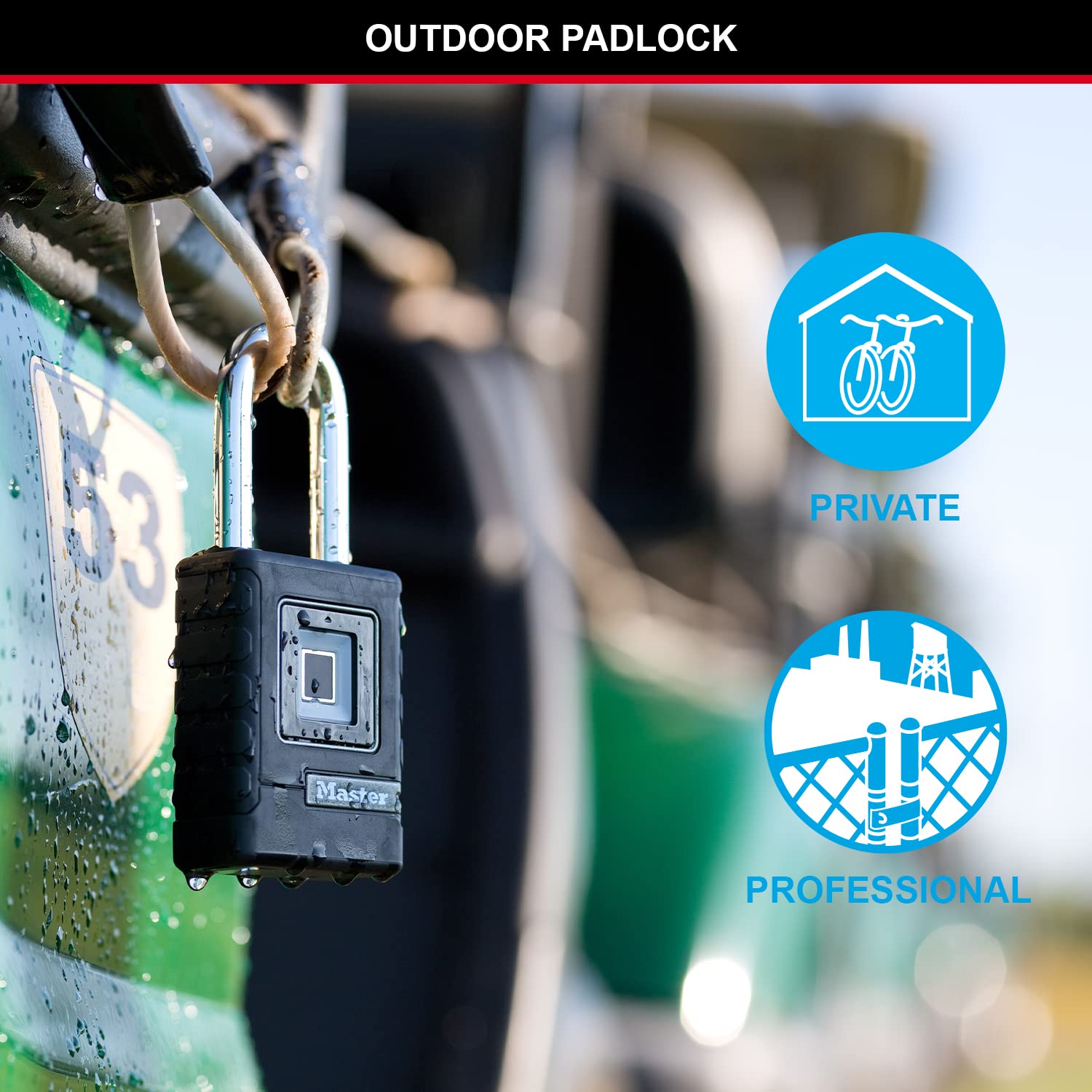 MASTER LOCK Heavy Duty Biometric Padlock - Weatherproof Fingerprint & Keypad Lock with Long Shackle (4901EURDLHCC) - Secure Storage for Outdoor Gates, Lockers, Toolboxes & Sheds
