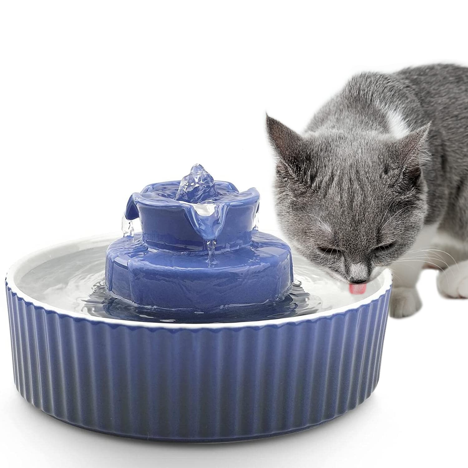 NautyPaws Ceramic Cat Water Fountain - Automatic Pet Drinking Bowl with Filter for Cats & Small Dogs | Quiet & Hygienic Water Dispenser for Home, Office, or Travel Use