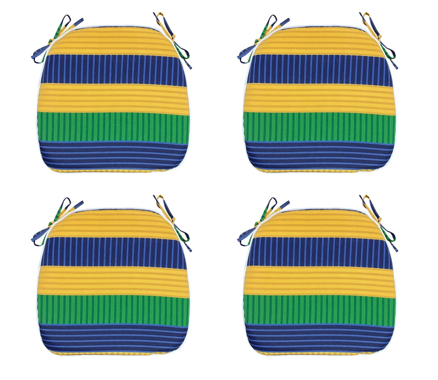 Outdoor Seat Cushions Set of 4 - 16x17 Inch Green Stripe U-Shaped Patio Chair Cushions with Ties - Waterproof Garden Furniture Cushions for Patio, Deck, Poolside & Home Office Use