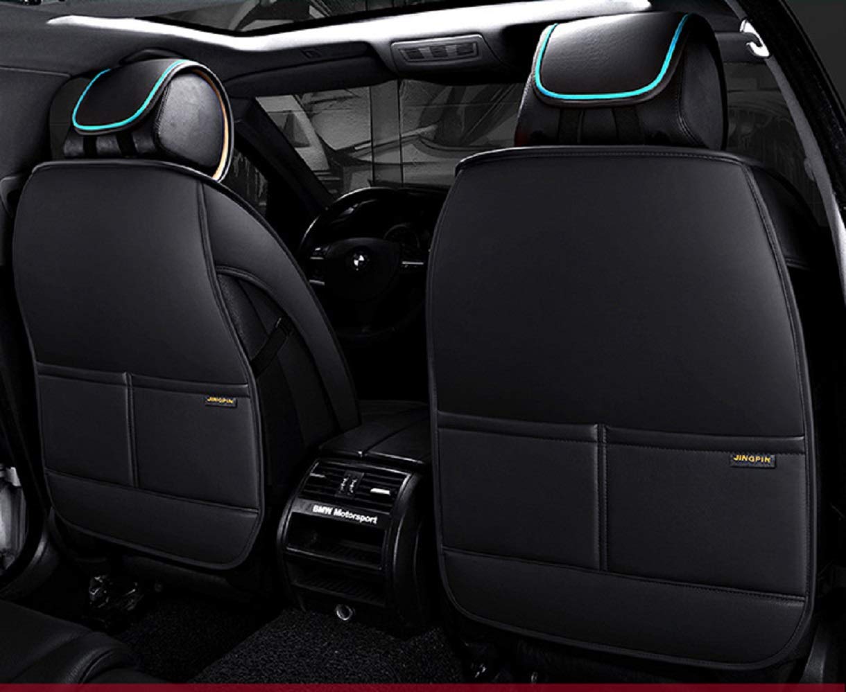 Premium OWL PU Leather Car Seat Covers Full Set - Waterproof 5-Seat Protection for Cars & SUVs (Black-Blue) | Includes 2 Lumbar Pillows, 2 Headrest Covers & Steering Wheel Cover | Perfect for Family Road Trips, Daily Commutes & Pet Protection