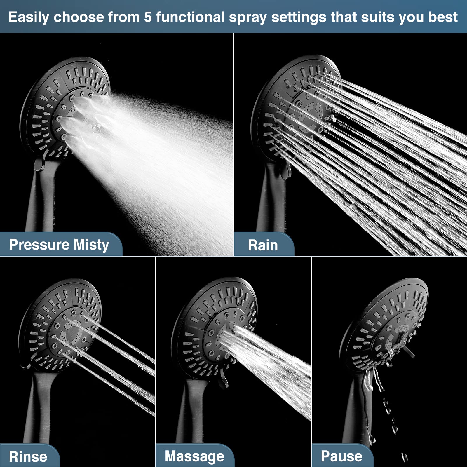 BRIGHT SHOWERS 9 Inch Rain Shower Head System - 3-Function Handheld Shower with High Pressure Rainfall Showerhead in Oil-Rubbed Bronze - Perfect for Spa-Like Bathroom Experience & Luxury Home Renovation