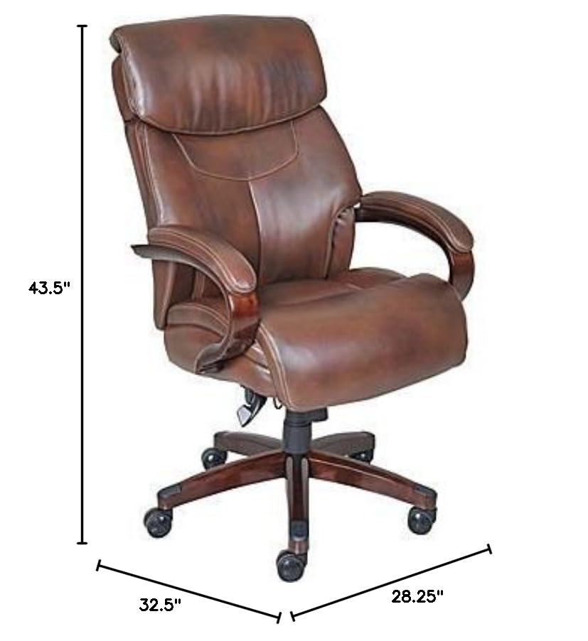 La-Z-Boy 1104593 Bradley Bonded Leather Executive Office Chair - Ergonomic High Back Swivel Chair with Adjustable Height for Home & Business Workspaces