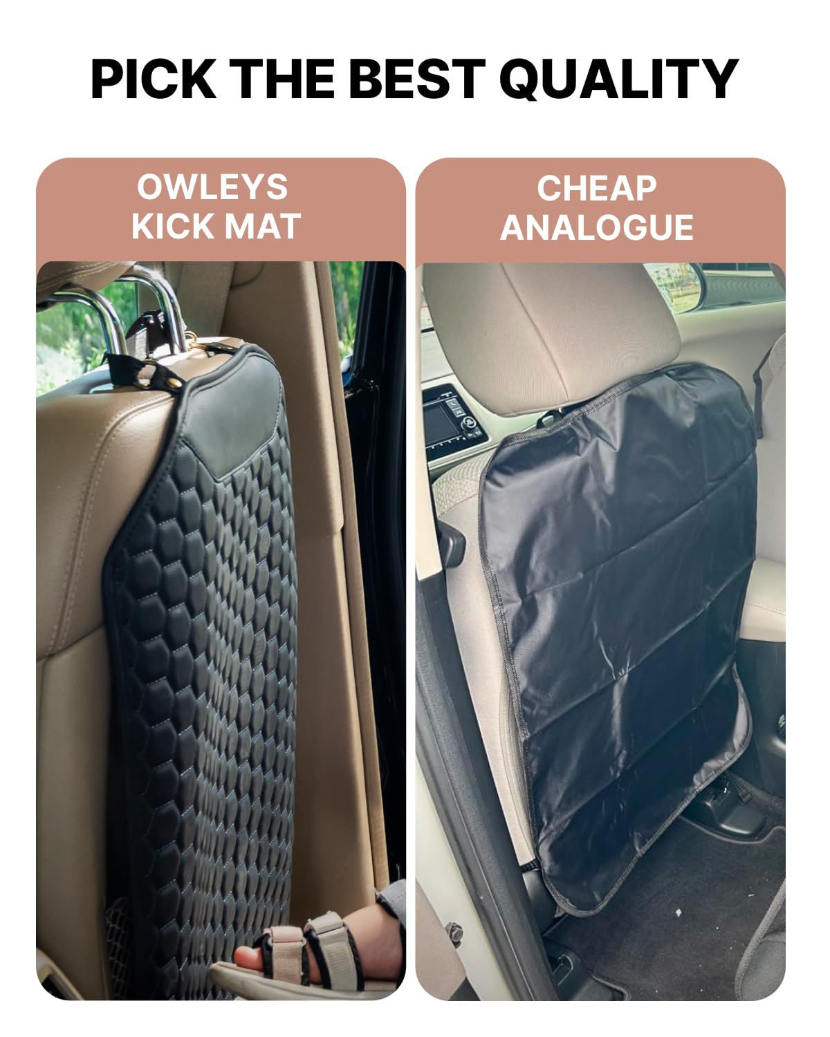 Premium Leather Car Seat Protector for Back Seat - Waterproof & Non-Slip Kids Seat Cover with Kick Mat - Durable Back of Seat Protector for Child Safety - 1PC Black - Perfect for Family Road Trips & Child Car Protection