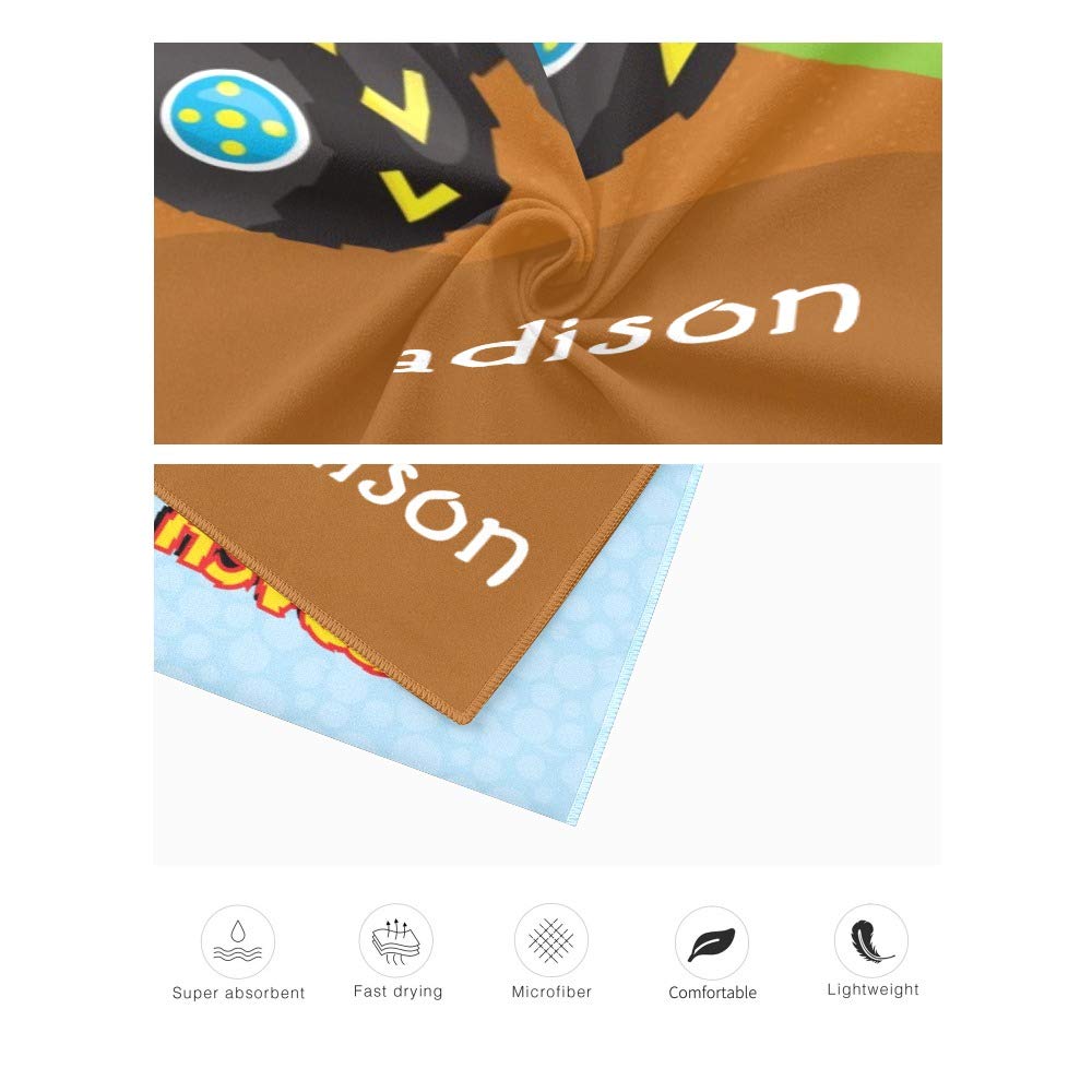 Custom Personalized Beach Towel with Name - 60x30 Inch Colorful Monster Truck Design for Kids, Girls, Boys, Adults, Women & Men | Perfect for Travel, Beach, Pool, Bathroom & Outdoor Activities